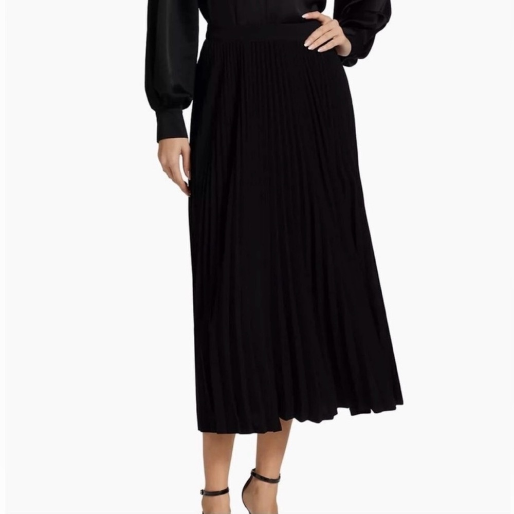 NWT black pleated Cinq A Sept midi skirt size 12